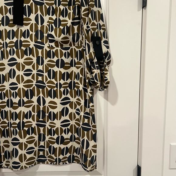 Zara Basic Women's Longsleeve Dress with Necktie Cream‎ and Green Size XL - Picture 2 of 9